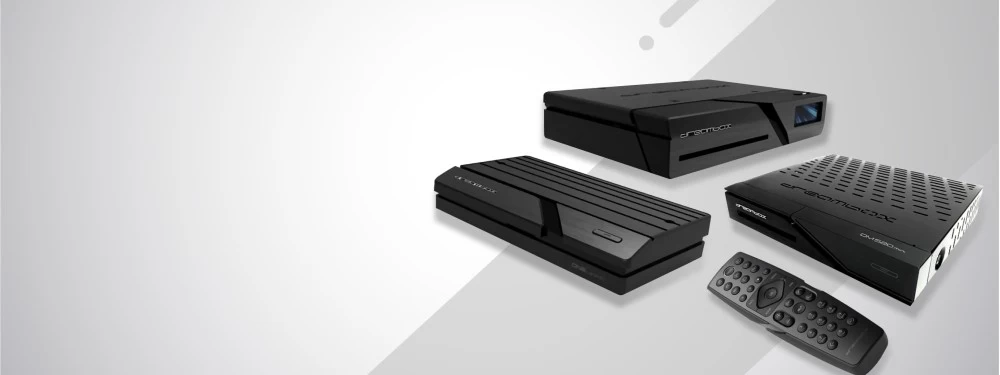 Banner com três recetores Dreambox e um Comando Dreambox RC20